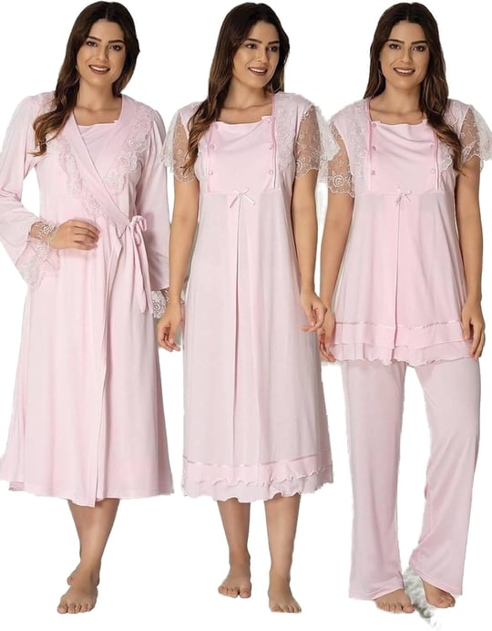 Effort Kadın Pembe Hamile Lohusa Sabahlıklı Gecelik Ve Pijama Takım, L, EF2050EFR-19804IGP266333
