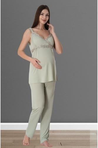Effort Yeşil Hamile Lohusa Emzirme Özellikli Askılı Pijama Takımı