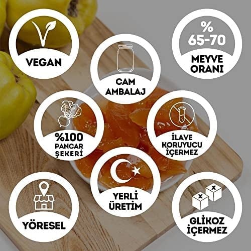 EGEYE DÖNÜŞ Geleneksel Ayva Reçeli Cam Kavanoz - 450 Gr. (%65-%70 Meyve Oranı)