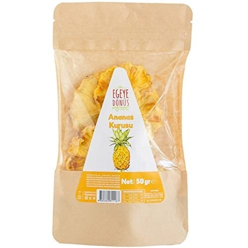 EGEYE DÖNÜŞ Şekersiz Ananas Meyve Kurusu Cipsi - 50 Gr. (Yüksek Aroma - Kokteyl Meyvesi - Katkı Koruyucu İçermez)