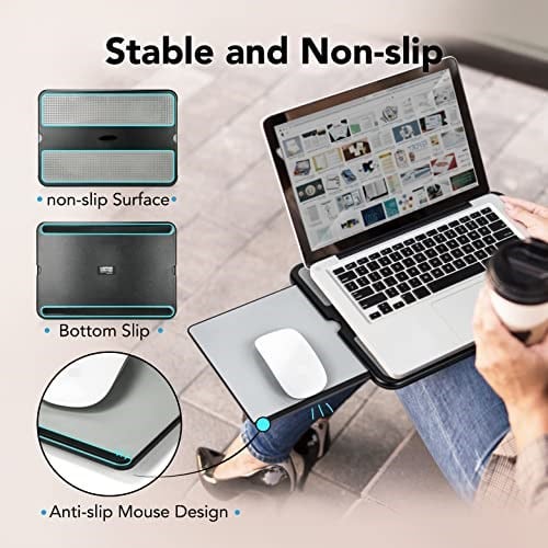EHO Dizüstü Bilgisayar Tur Pedi - Dizüstü Bilgisayar Standı Pedi w Geri Çekilebilir Mouse Pad Tepsisi, Kaymaz Isı Kalkanı Tablet Dizüstü Bilgisayar Sehpası w/Yatak, Kanepe Kanepe veya Seyahat için