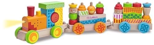 Eichhorn 195029 100002236 ışık ve ses fonksiyonlu renkli tren, 28 eğitici blok, 31 parça, uzunluk 59 cm, piller dahil, huş ağacı