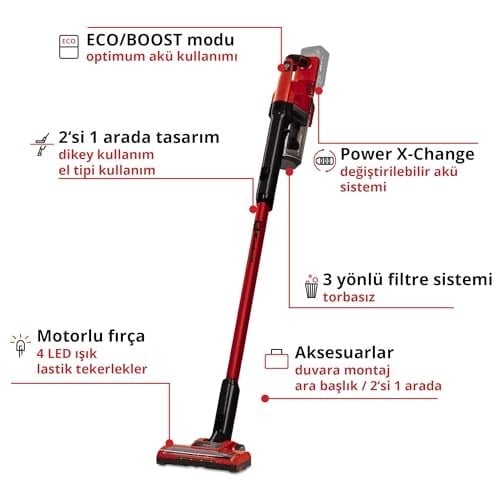 Einhell Akülü Dikey Süpürge TE-SV 18 Li-Solo Power X-Change (Li-Ion, 18V, torbasız, siklon teknolojisi, BOOST modu, 3’lü filtre sistemi) - 2347180
