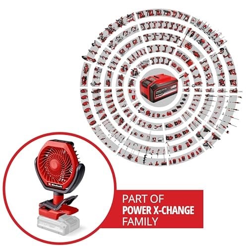 Einhell Akülü Vantilatör GC-CF 18/110 Li-Solo Power X-Change (18 V, kömürsüz, 3 hız ayarı, sonsuz ayarlanabilir, birçok montaj seçeneği, akü dahil değildir) | PXC | 18 V | Fırçasız | 3 kademeli | kade