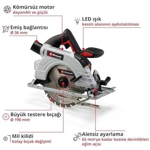 Einhell Professional Akülü Daire Testere TP-CS 18/190 Li BL-Solo Power X-Change (18 V, Ø190 mm Testere Bıçağı, Kömürsüz, 65 mm Kesim Derinliği, Aletsiz Ayar, Akü Dahil Değildir) - 4331210