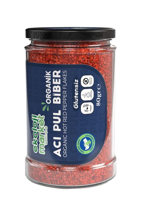Ekoloji Market Organik Glutensiz Kavanoz Pul Biber Acı 80 gr