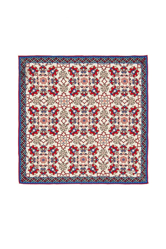 Ekru Kırmızı Motif Desen Mendil
