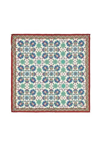 Ekru Turkuaz Motif Desen Mendil
