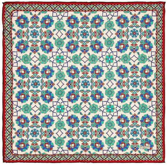 Ekru Turkuaz Motif Desen Mendil