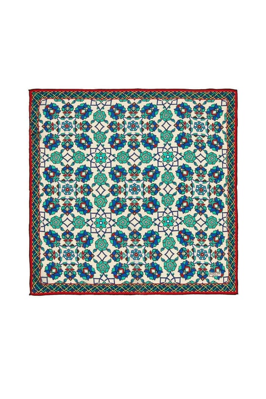Ekru Yeşil Motif Desen Mendil