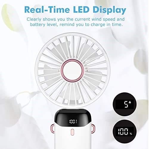 El Fanı, Taşınabilir Mini Fan, Şarj Edilebilir, 5 Hız Ayarlı Küçük Cep Fanı, Dahili 4200mAh Pil, Ofis için Katlanabilir USB Fan, Dış Mekan