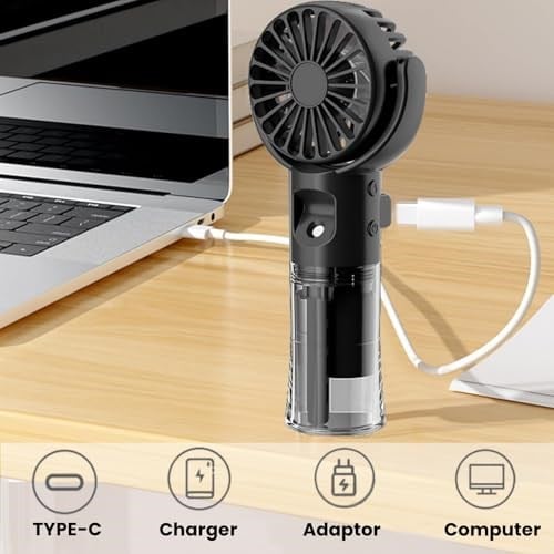 El Tipi Vantilatör, Mini Taşınabilir El Tipi Vantilatör, Su Sisi Püskürtmeli USB Şarj Edilebilir Fanlar, 4 Hızlı, Hafif Küçük Masa Vantilatörü, İç Mekan, Okul, Seyahat, Kamp, Makyaj için Masaüstü