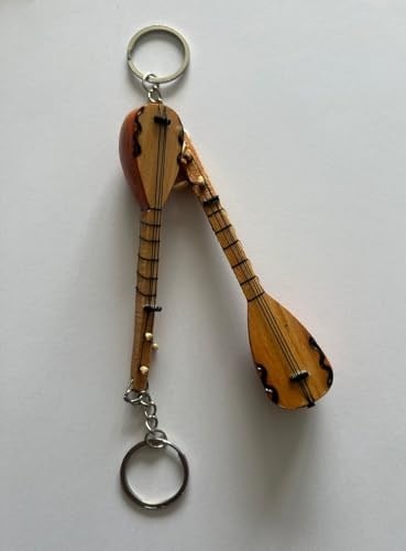 El Yapımı 2 Adet Birden Minyatür Anahtarlık Bağlama Saz Araba Süsü