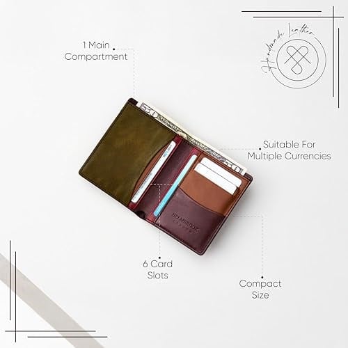 El Yapımı Deri Bifold Erkek Cüzdanı | Tam Tahıl Hakiki Deriden Üretilmiştir | 6 Kart Sahibine Sahip RFID Güvenli İnce Dikey Cüzdan | Noel Doğum Günü için Hediye Kutusu ve Kılıfı