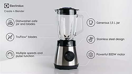 Electrolux E4TB1-6ST Sürahili Blender | 1.5 Litre Geniş Kapasite, Buz Kırıcı, Smoothie Blender, TruFlow® Bıçaklar, 6 Farklı Hız Ayarı | 800W, Paslanmaz Çelik