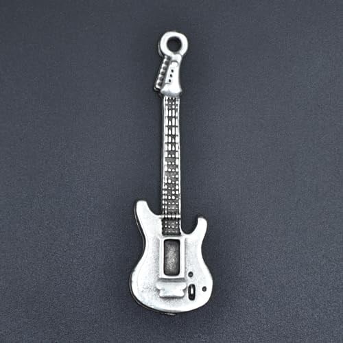 Elektro Gitar Deri ip Kolye - Gümüş Kaplama - Kadın Erkek Kolye - No:928