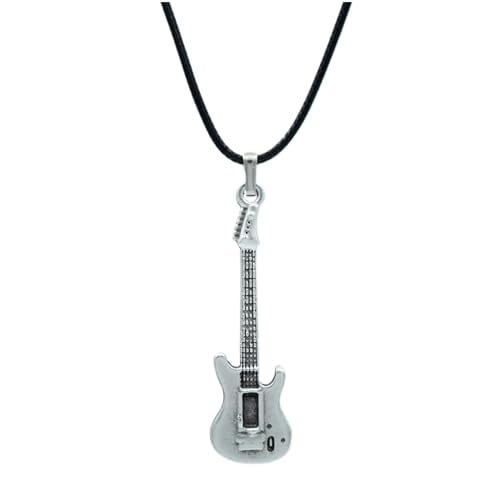 Elektro Gitar Deri ip Kolye - Gümüş Kaplama - Kadın Erkek Kolye - No:928