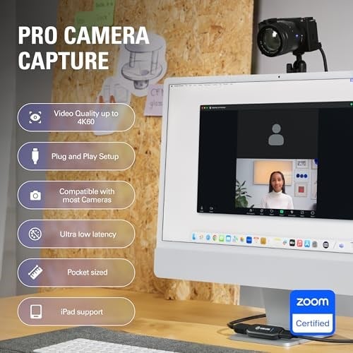 Elgato Cam Link 4K, Harici Kamera Yakalama Kartı, DSLR ile Akış ve Kayıt, Video Kamera, Video Konferans, Ev Ofis, Oyun, OBS, Yakınlaştırma, Ekipler, PC/Mac için 1080p60 Webcam olarak ActionCam