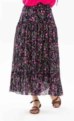 Eliş Şile Bezi Buse Vual Uzun Yazlık Etek Tomurcuk Desen Koyu Mor, S/M, ETK.K.0010, Koyu Mor, Kadın