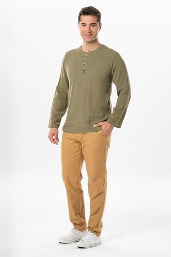 Eliş Şile Bezi Halikarnas Uzun Kol Violet Düğme Detaylı Erkek Yazlık Tshirt Haki Hk