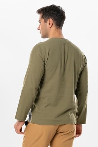 Eliş Şile Bezi Halikarnas Uzun Kol Violet Düğme Detaylı Erkek Yazlık Tshirt Haki Hk