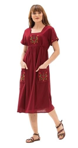Eliş Şile Bezi Şile Bezi Melek Midi Elbise, S, 221.04, Bordo, Kadın