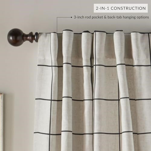 Elrene Home Fashions Brighton Pencere Camı Ekose Karartma Pencere Perdesi, Oturma Odası ve Yatak Odası Örtüsü, Çubuk Cep Sekmel - Seçenekler: 132.1G x 213.4U cm (1 Panel), 132.1G x 241.3U cm (1 Panel)