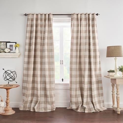 Elrene Home Fashions Farmhouse Living Grainger manda karo karartma perdesi, oturma odası ve yatak odası için, çubuk cepli, 132,1 x 213,4 cm, keten, 1 perde