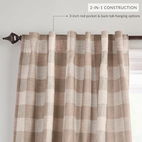 Elrene Home Fashions Farmhouse Living Grainger manda karo karartma perdesi, oturma odası ve yatak odası için, çubuk cepli, 132,1 x 213,4 cm, keten, 1 perde