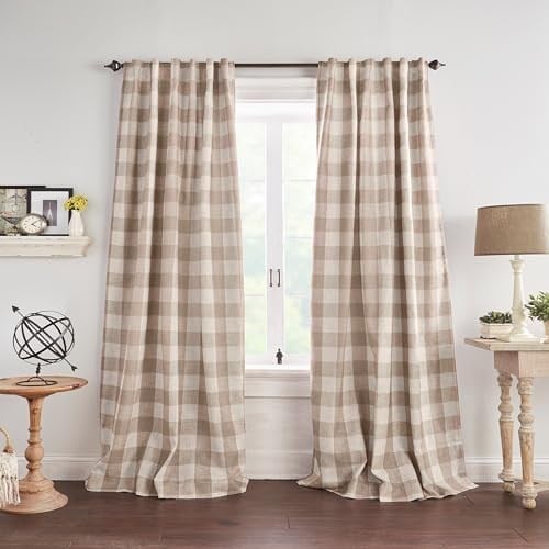 Elrene Home Fashions Farmhouse Living Grainger manda karo karartma perdesi, oturma odası ve yatak odası için, çubuk cepli, 132,1 x 213,4 cm, keten, 1 perde