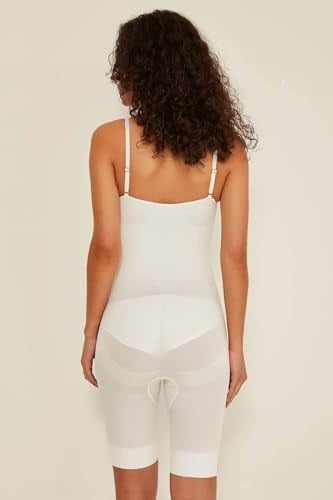 EMAY Kadın Beyaz Seamless Dikişsiz Iz Yapmayan Askılı Body Boxer Korse