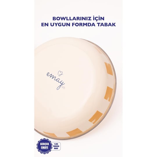 Emaylab Beige Emaye Bowl Tabağı - Bowl Kase - Salata Kasesi - Sunum Kasesi 21cm