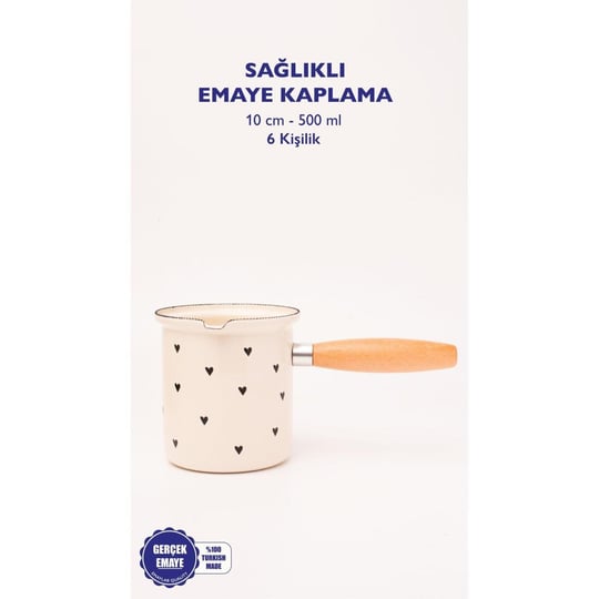 Emaylab Black Cupid Emaye Ahşap Saplı Cezve (500ml-6 Kişilik)