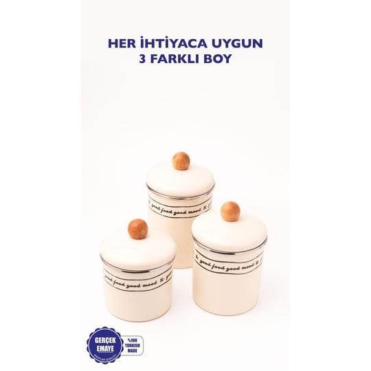 Emaylab Mood Ahşap Tepeli Emaye Kavanoz/baharatlık Seti