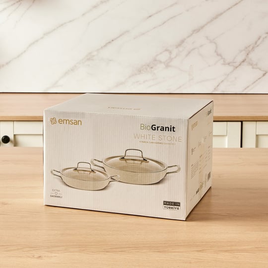 Emsan Biogranit White Stone 4 Parça Sahan Seti