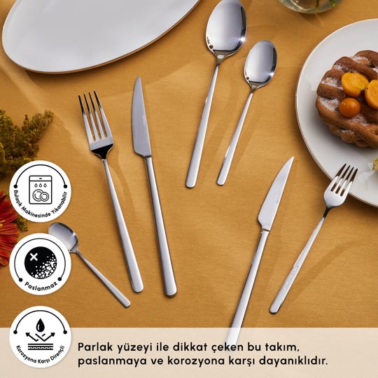 Emsan Boreas Platin 12 Kişilik 84 Parça Çatal Kaşık Bıçak Takımı