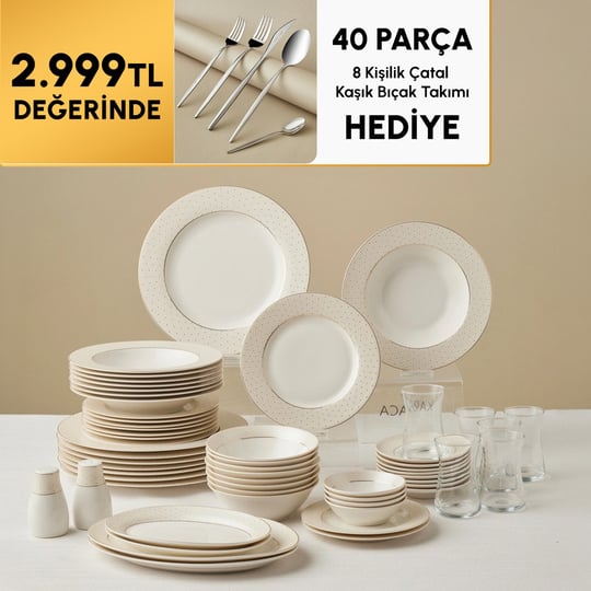 Emsan Elegance Bone Alessa 60 Parça 8 Kişilik Yemek Takımı ve Kahvaltı Seti