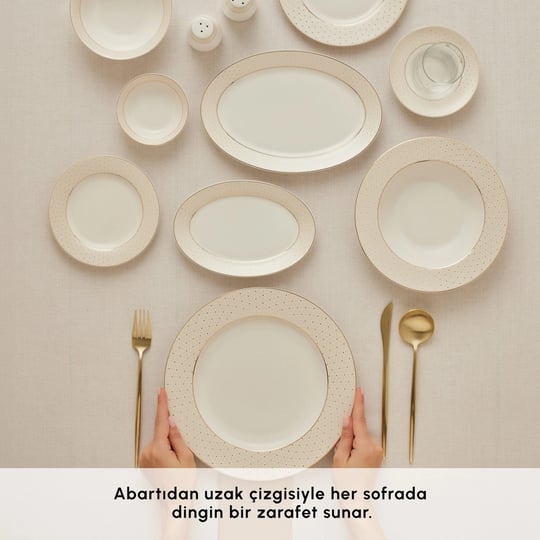Emsan Elegance Bone Alessa 60 Parça 8 Kişilik Yemek Takımı ve Kahvaltı Seti