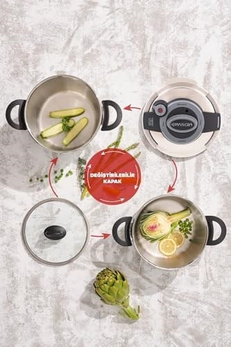 Emsan Montana 4 + 6 Litre Siyah Gri Düdüklü Tencere