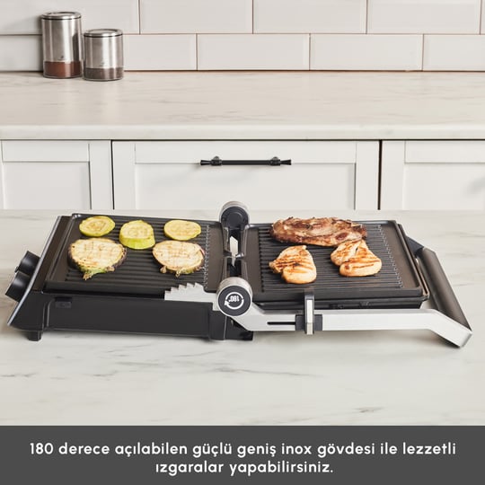 Emsan Nova Grill Led Işıklı 6 Dilim Kapasiteli Inox Gövdeli Zaman Ayarlı Izgara ve Tost Makinesi 2000W
