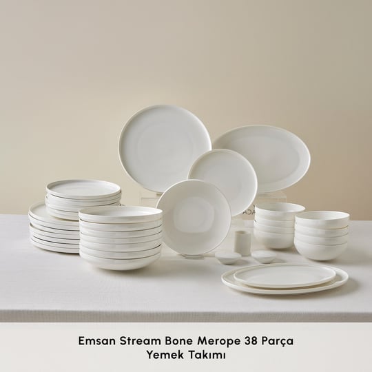 Emsan Stream Bone Merope 38 Parça 8 Kişilik Yemek Takımı