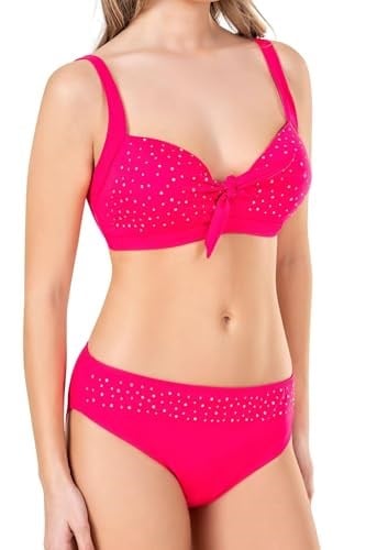 Endeep Kadın Fiyonk ve Taş Detaylı Büyük Beden Pembe Bikini Takımı