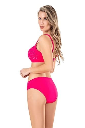Endeep Kadın Fiyonk ve Taş Detaylı Büyük Beden Pembe Bikini Takımı