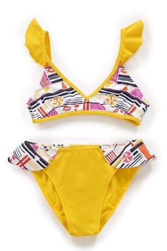 Endeep Kız Çocuk Desenli Volanlı Sarı Bikini Takımı