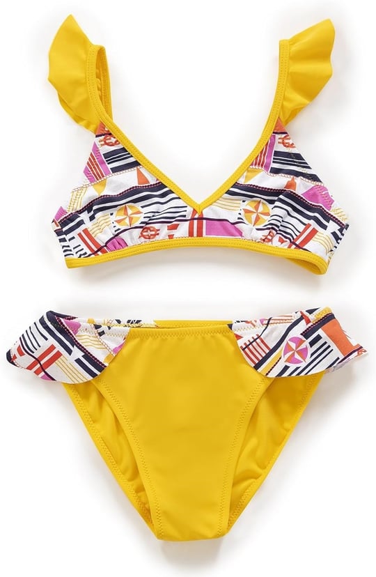 Endeep Kız Çocuk Desenli Volanlı Sarı Bikini Takımı