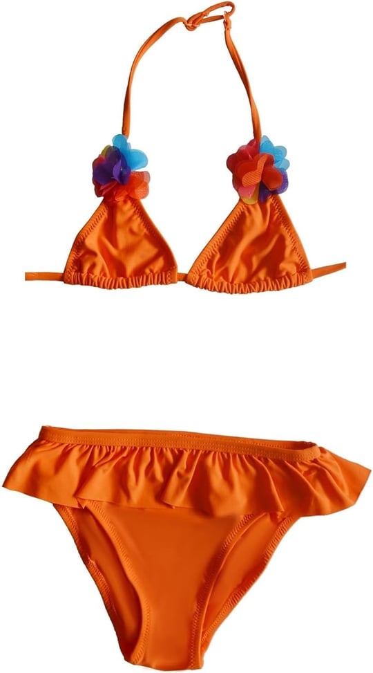 Endeep Kız Çocuk Fırfırlı Turuncu Üçgen Bikini Takımı