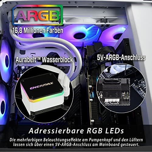 Enermax LiqMax III ARGB 240 mm beyaz AIO sıvı soğutucu, Intel/AMD işlemciler için su soğutma, ARGB fan, ELC-LMT240/360-W-ARGB