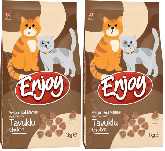 Enjoy Kuru Kedi Maması, Tavuklu, Yetişkin, Keten Tohumu ile Omega 3 & 6 Katkısı, 1 Kg (2 paketi) - Seçenekler: Sebze, Somonlu Kısırlaştırılmış, Somonlu ve Hamsili...