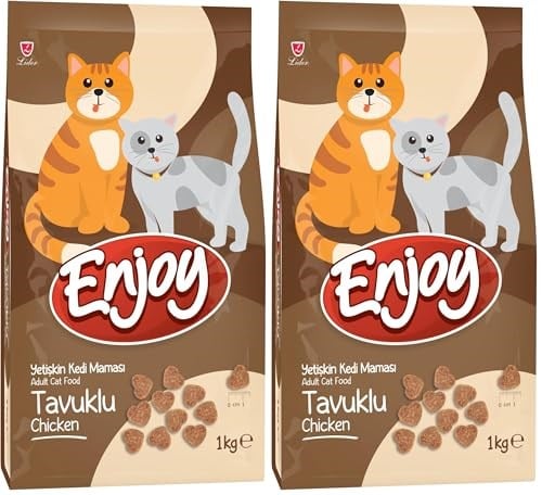 Enjoy Kuru Kedi Maması, Tavuklu, Yetişkin, Keten Tohumu ile Omega 3 & 6 Katkısı, 1 Kg (2 paketi) - Seçenekler: Sebze, Somonlu Kısırlaştırılmış, Somonlu ve Hamsili...