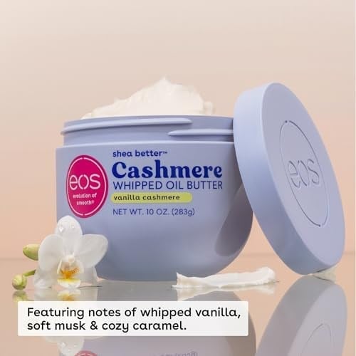 eos Kaşmir Çırpılmış Yağ Vücut Yağı, Vanilyalı Kaşmir, Kuru Ciltler İçin 72 Saat Ağırlıksız Nem, Zengin Formül ve Derin Nemlendirme, 10 oz